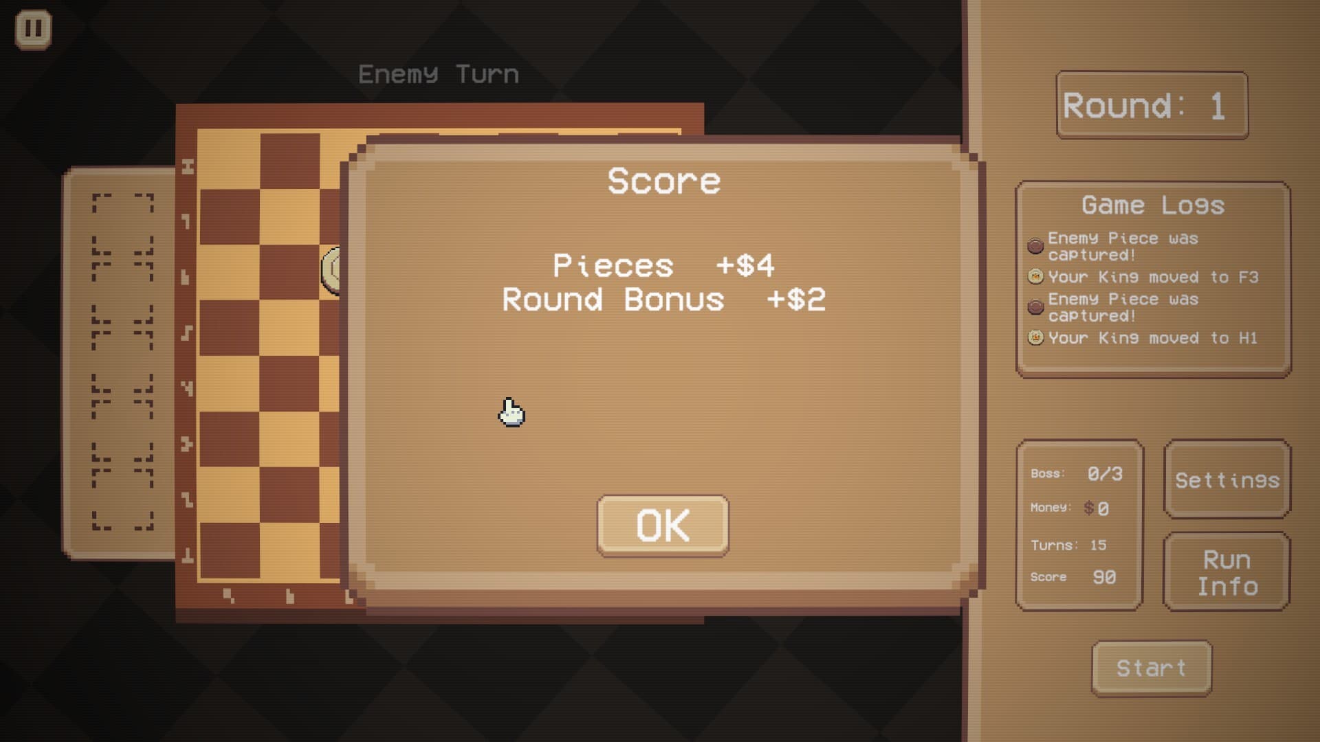 End-of-round score popup adding up pieces and the round bonus