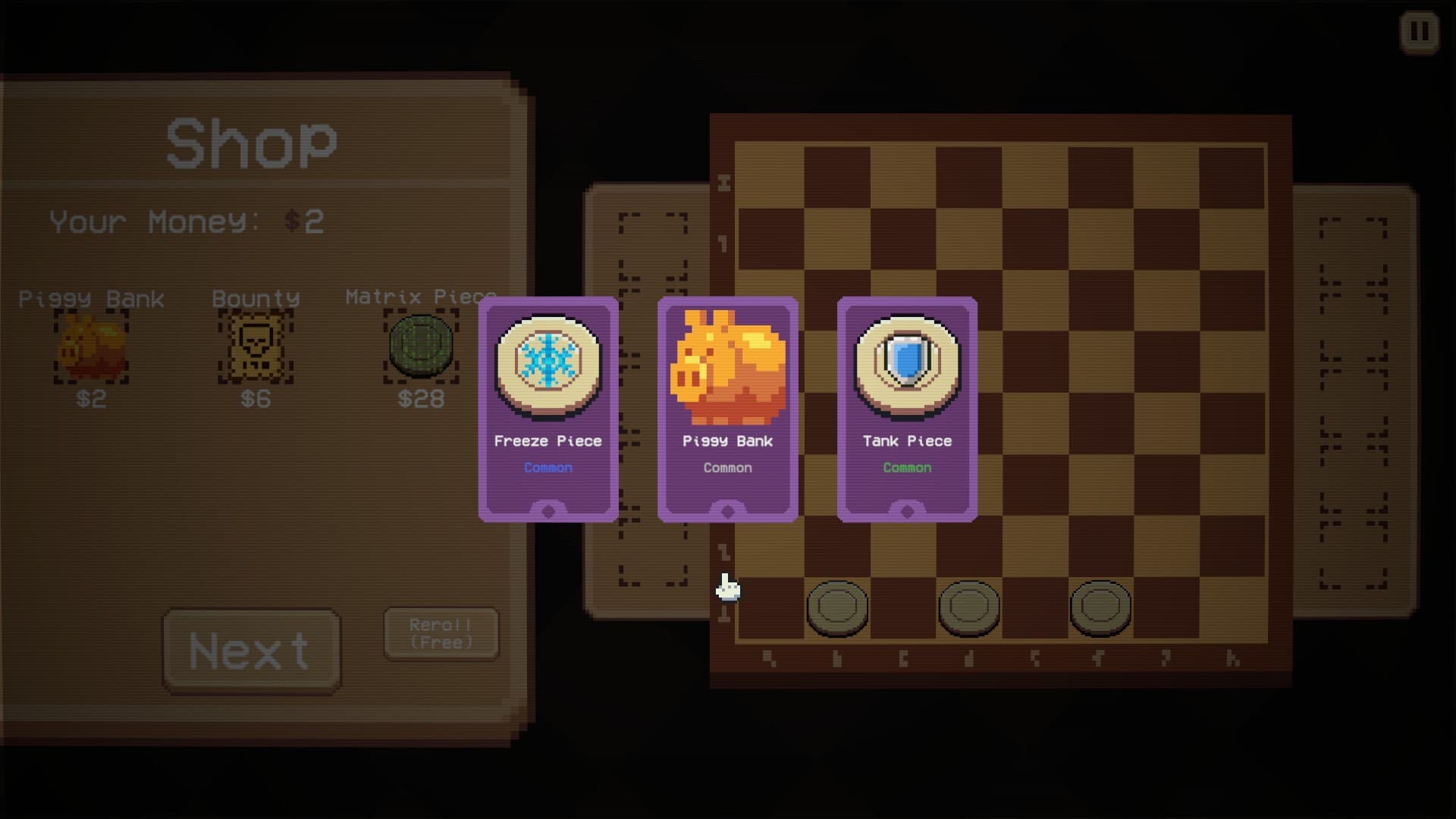 A booster pack opened, showing three new pieces to pick from